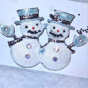 Snowman Twins Brooch